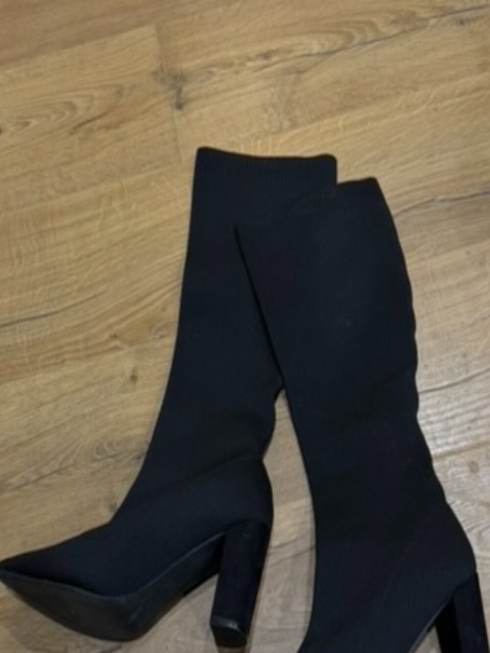 Black Fabric Heel Boots Women's SIze 9